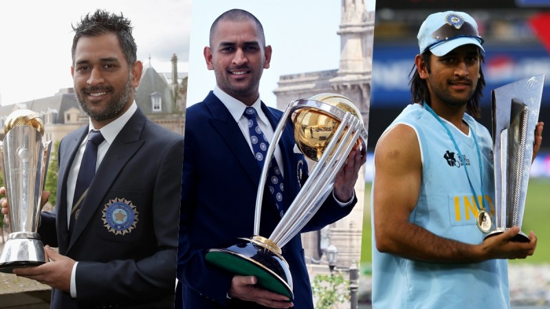 Ms Dhoni With All Trophies